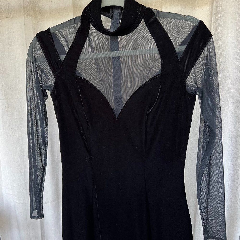 Vintage Tadashi Shoji Mesh Illusion Velvet Cocktail Dress Gown